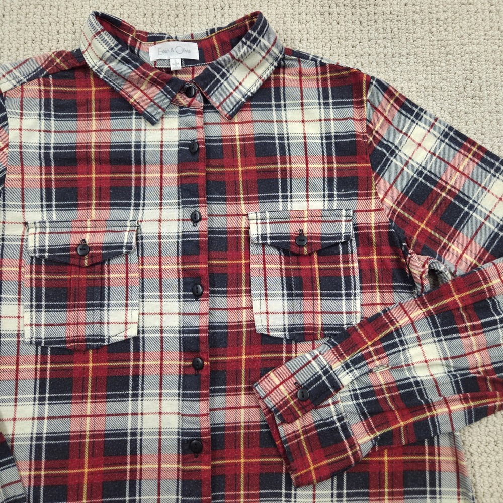 Eden &‎ Olivia Plaid Button Up Shirt Long Sleeve Red Blue Womens Large